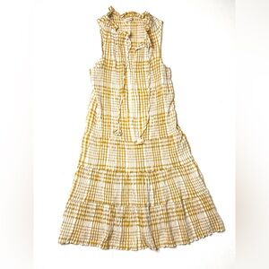 Max Studio Yellow Plaid Tiered Tie-Front Dress Size Small